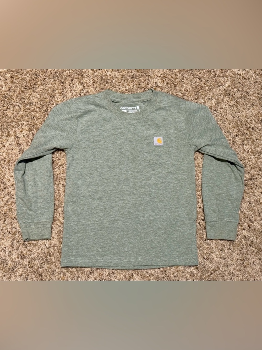 Carhartt kids Heather Green Long Sleeve Graphic Pocket Tee | Size 4T